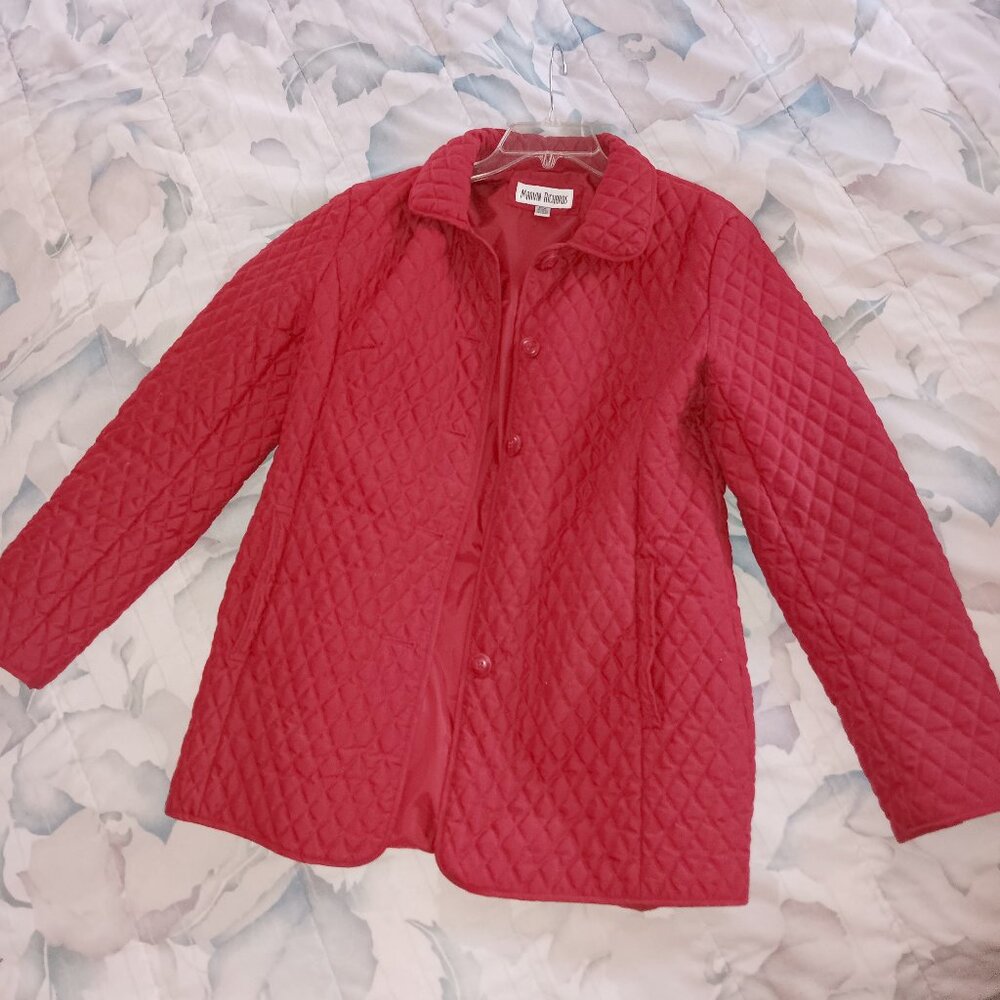 Lady In Red is Staying Warm! Women's Quilted Ruby-Colored Coat